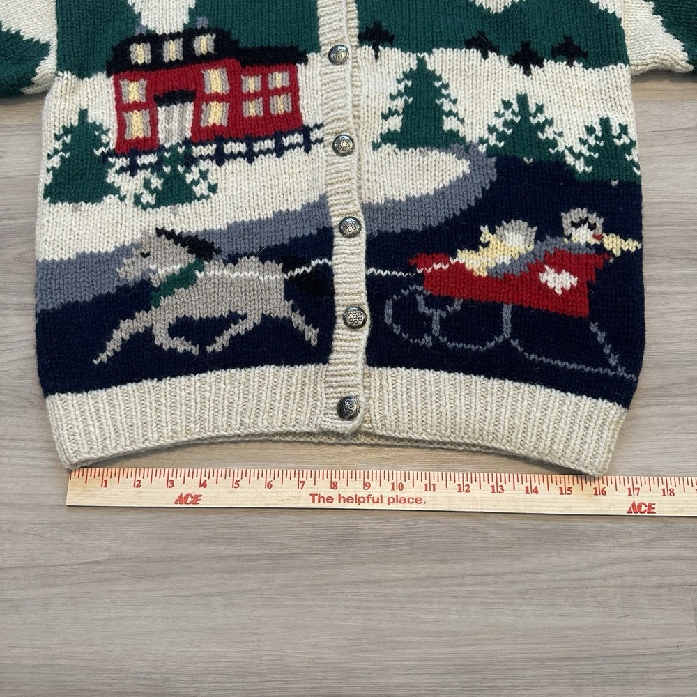VTG 1989 Eddie Bauer Women's Hand Knit Wool Cardigan Sweater Nordic Ski Scene Lg - Picture 4 of 13